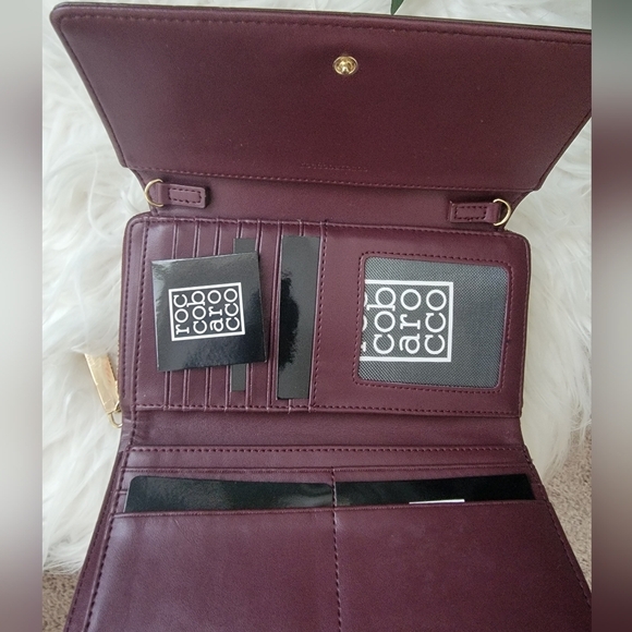 NWT Patent Leather Wine Red and Gold Studded Roccobarocco Wallet and Clutch - Picture 4 of 7